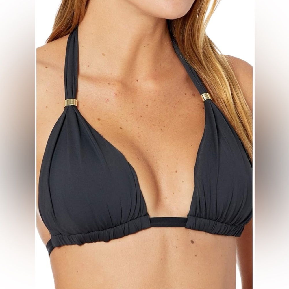 Lauren Ralph Lauren Beach Club Gold Hardware Halter Bikini Top Black size 12